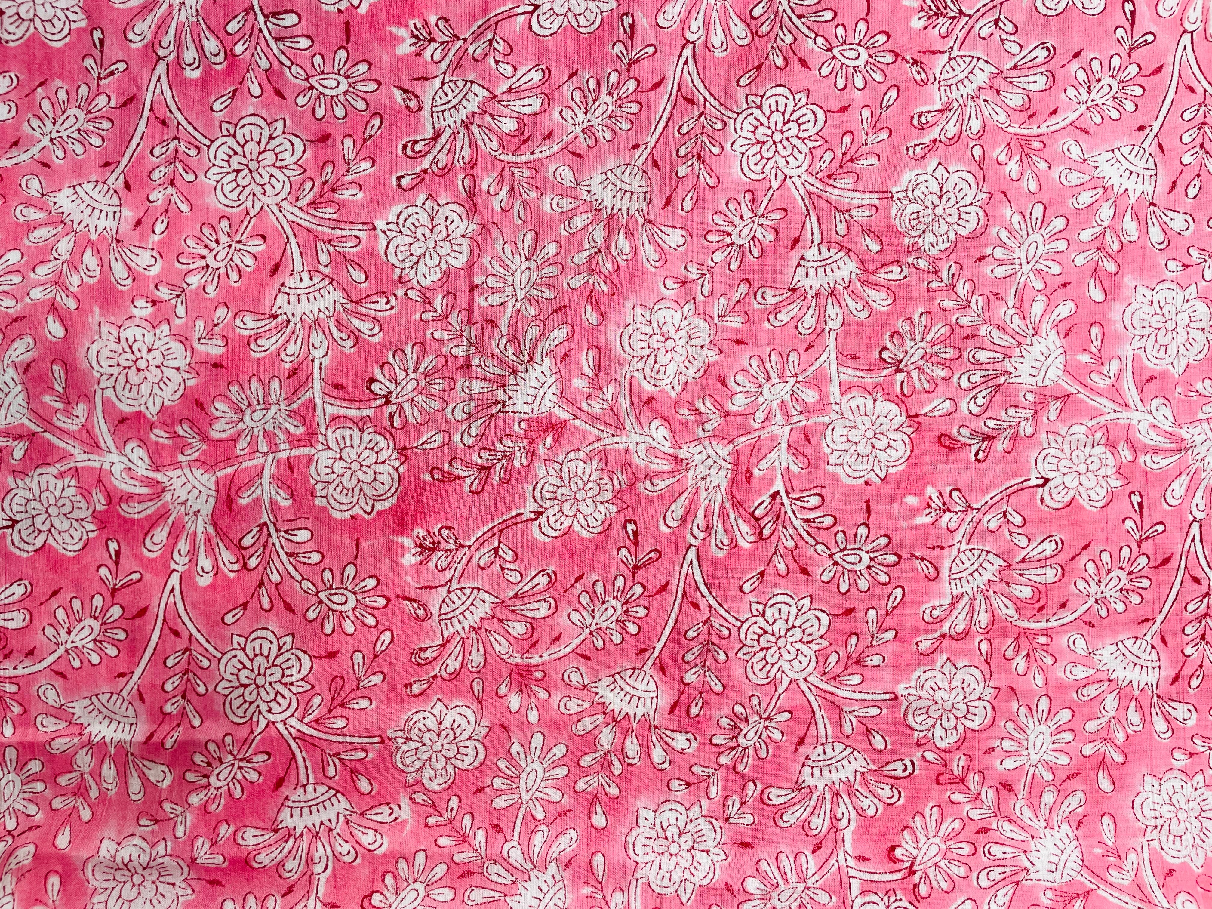 50cm単位】ブロックプリント生地 インド綿 花柄 ピンクフローラル | Kalyan