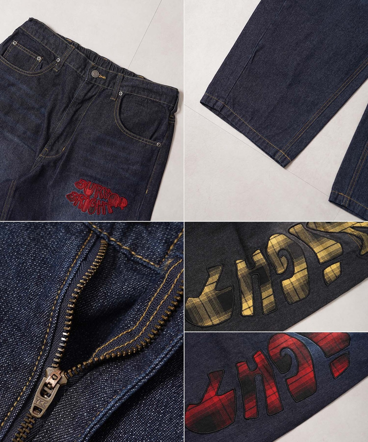 ◆チェック柄 バックアーチ ワイドデニムパンツ◆wi-197038