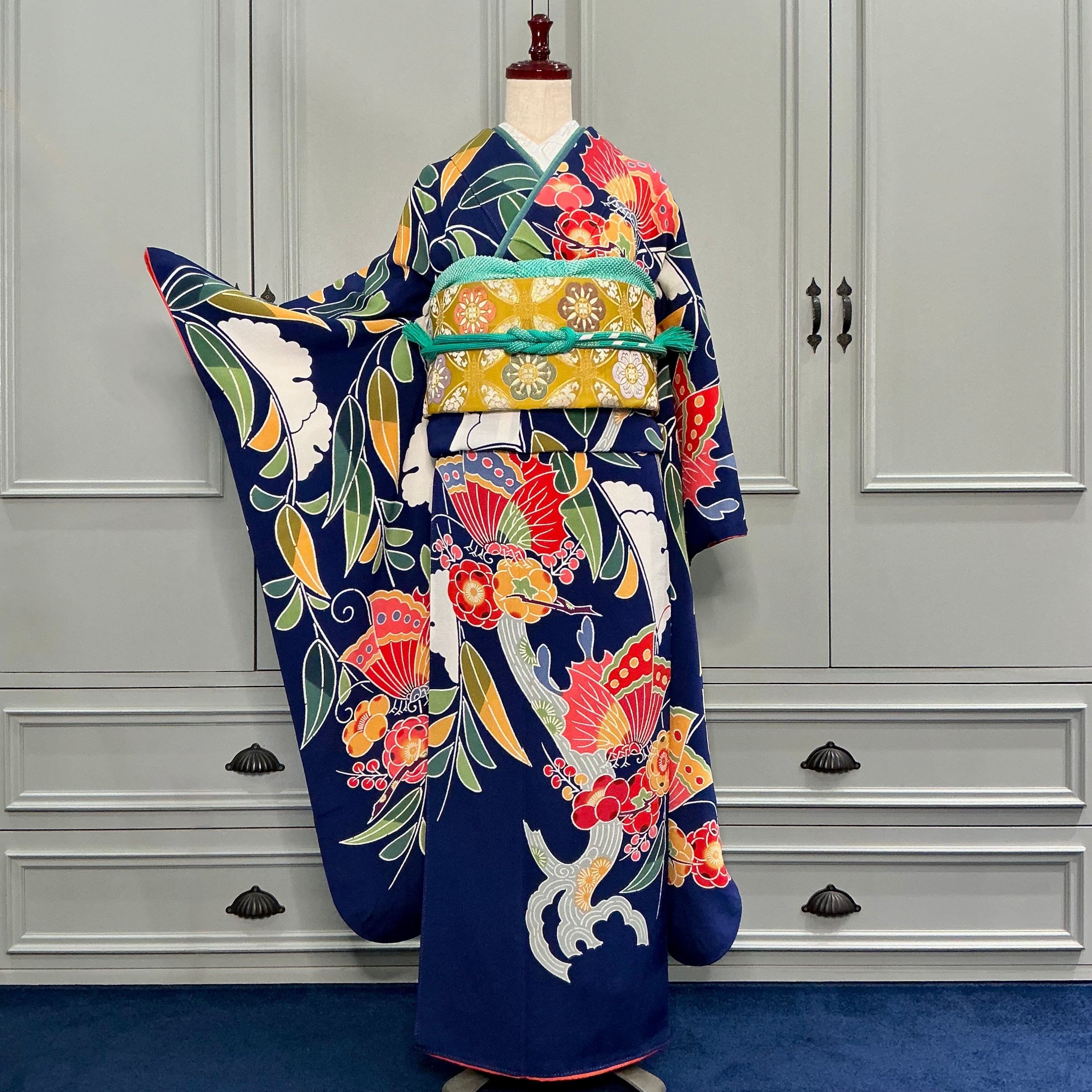 藍花うらら＊振袖 紅型 作家もの 成人式 卒業式 振袖 袋帯 帯締め