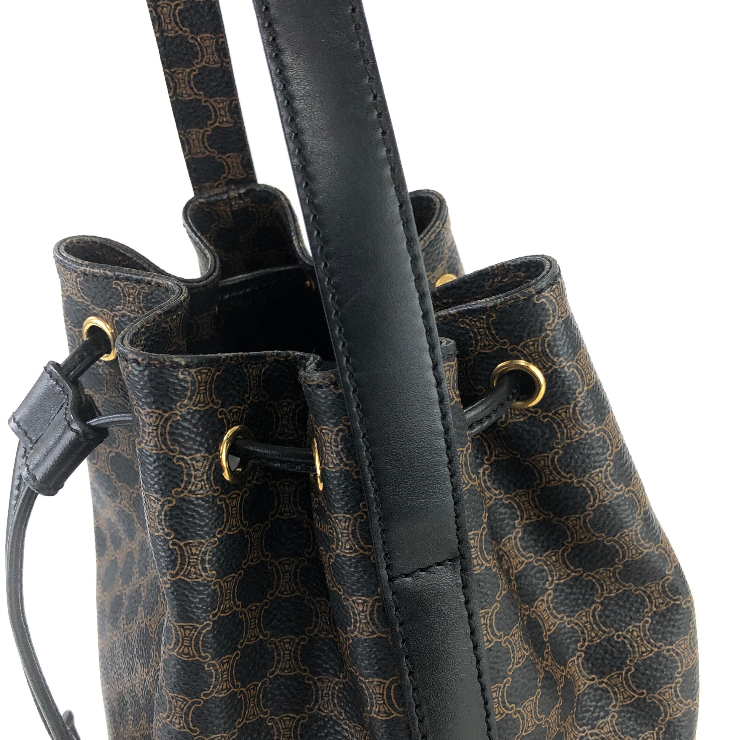 CELINE セリーヌ マカダム トリオンフ PVC×レザー 巾着 ミニバッグ