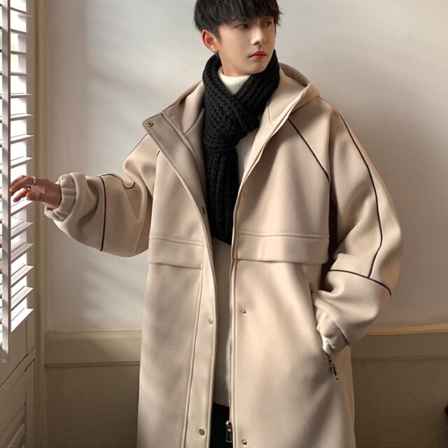 予約販売】コート アウター フード付 ミドル丈 シンプル ライン 通学