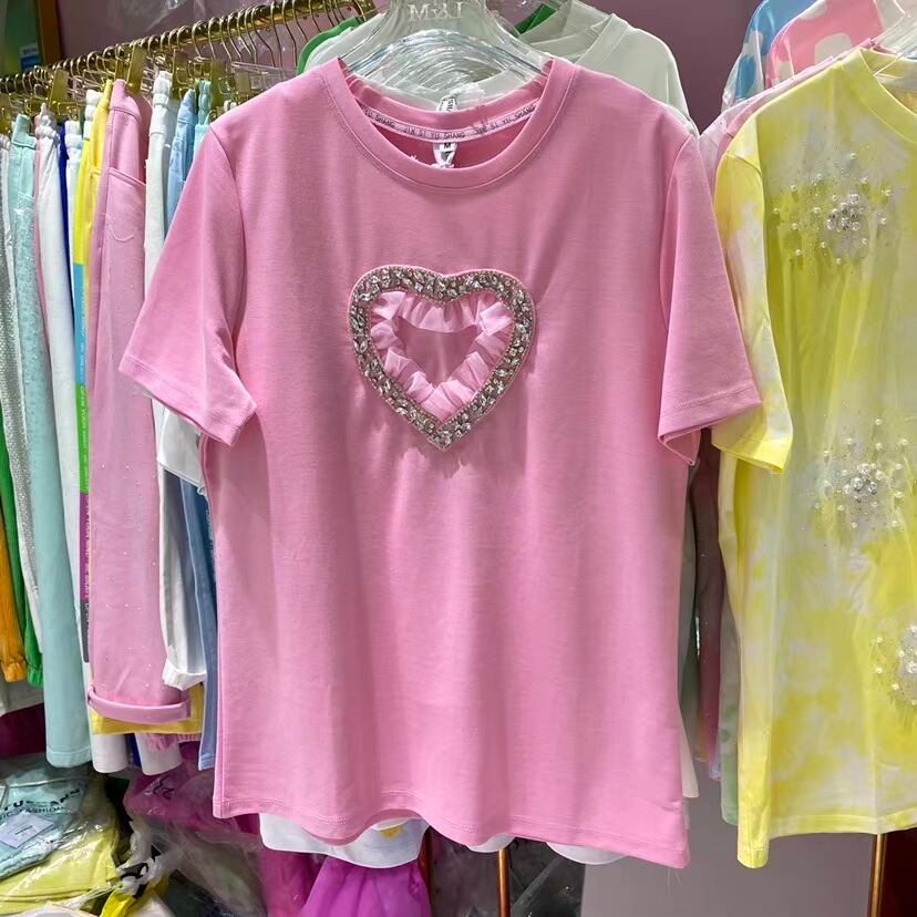 Tシャツ 緑 ピンク 黄色 ラインストーン Tシャツ ラインストーン ねこ