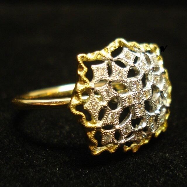 k18イエローゴールドとホワイトゴールドのコンビダイヤリング | www