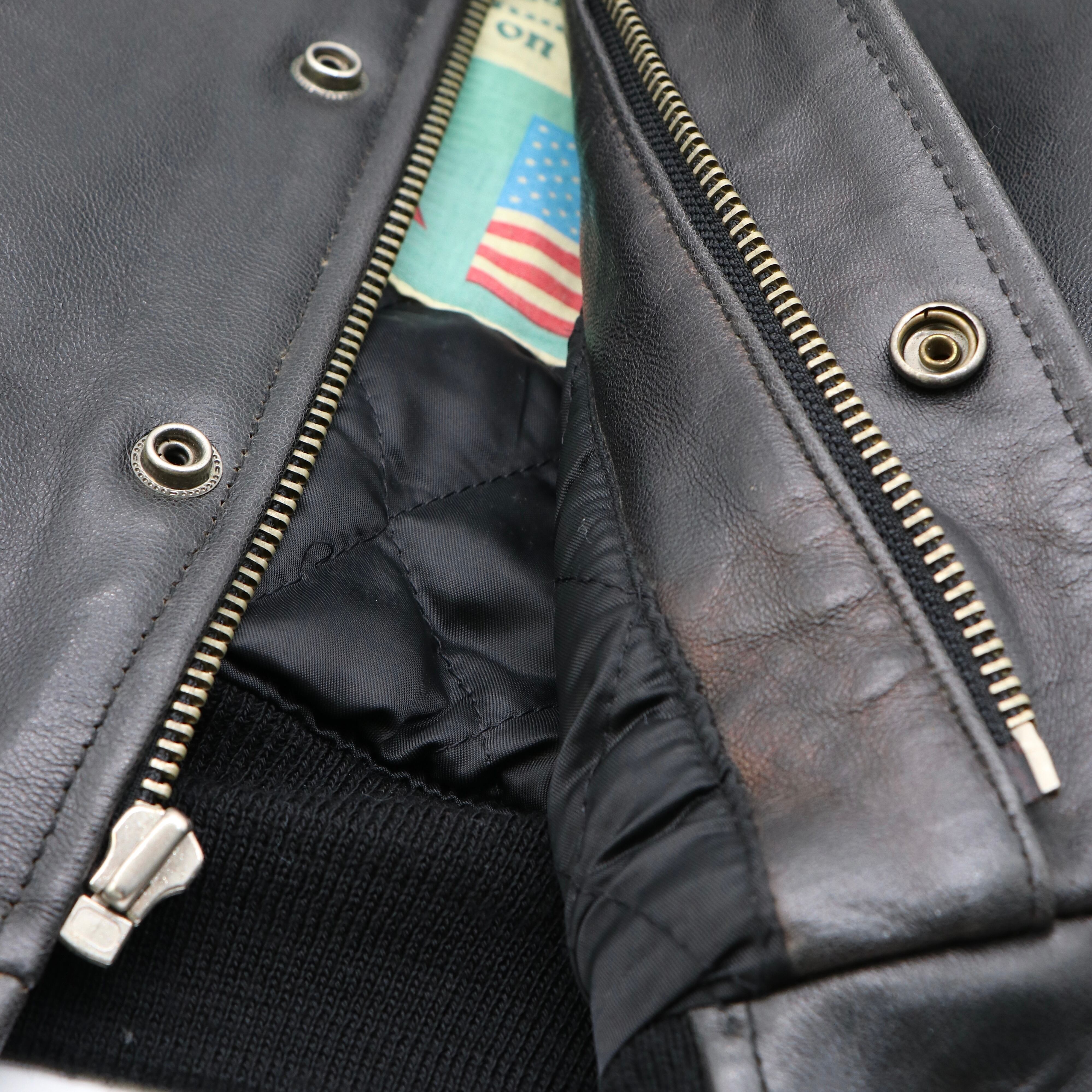 AVIREX USA VARSITY レザージャケット ブルゾン ブラック