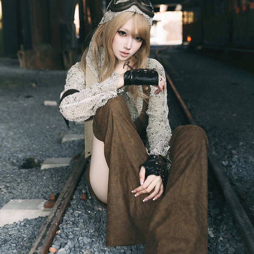 スチームパンク 2点セット クロシェ編みトップス×スカーフ 舞台向け