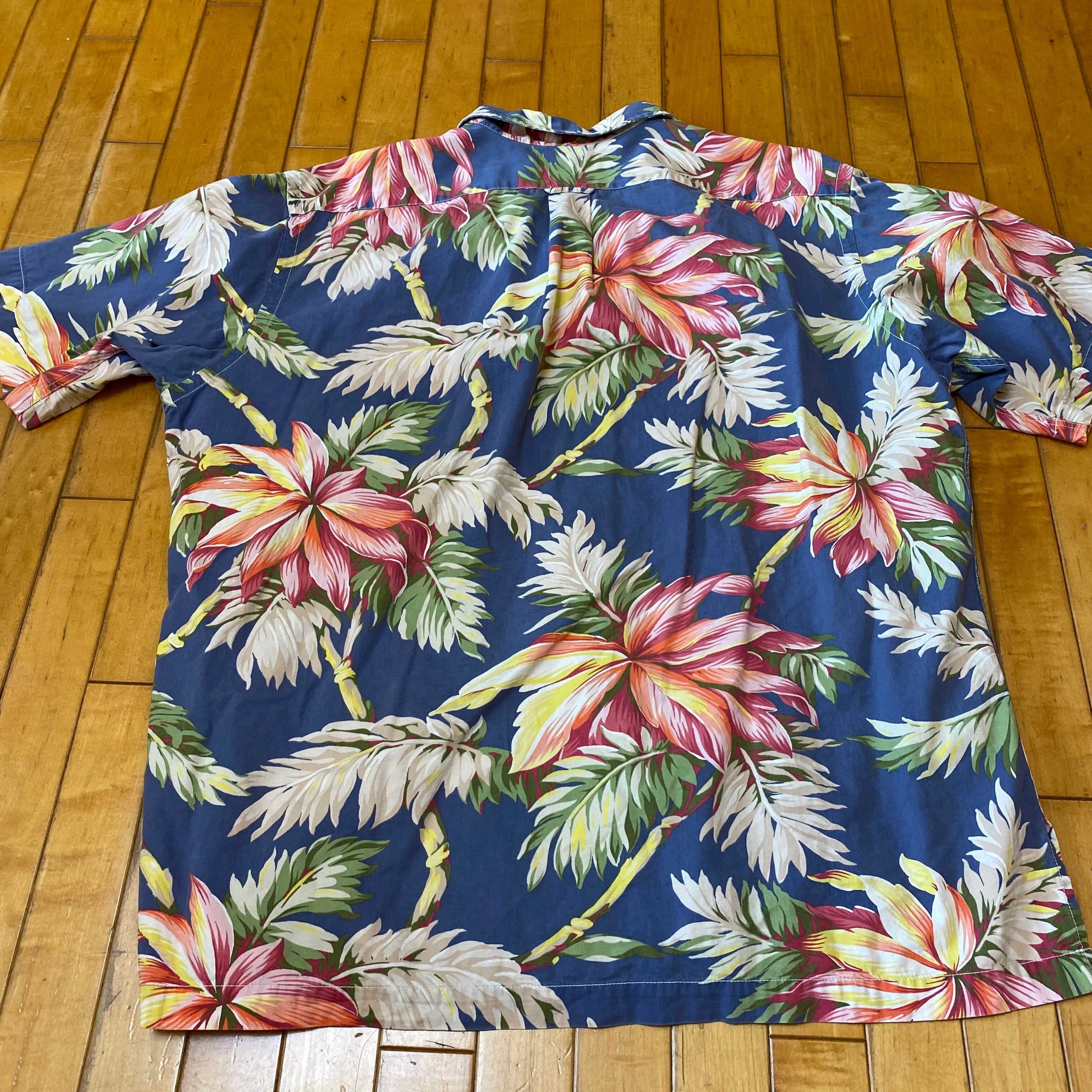 POLO ラルフローレン アロハ バナナの葉柄 紺 XL POLO ラルフローレン アロハ バナナの葉柄 紺 XL