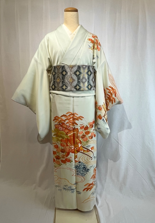 2295 高身長 御所車  金刺繍 訪問着 袷単品 Houmongi (lined kimono)