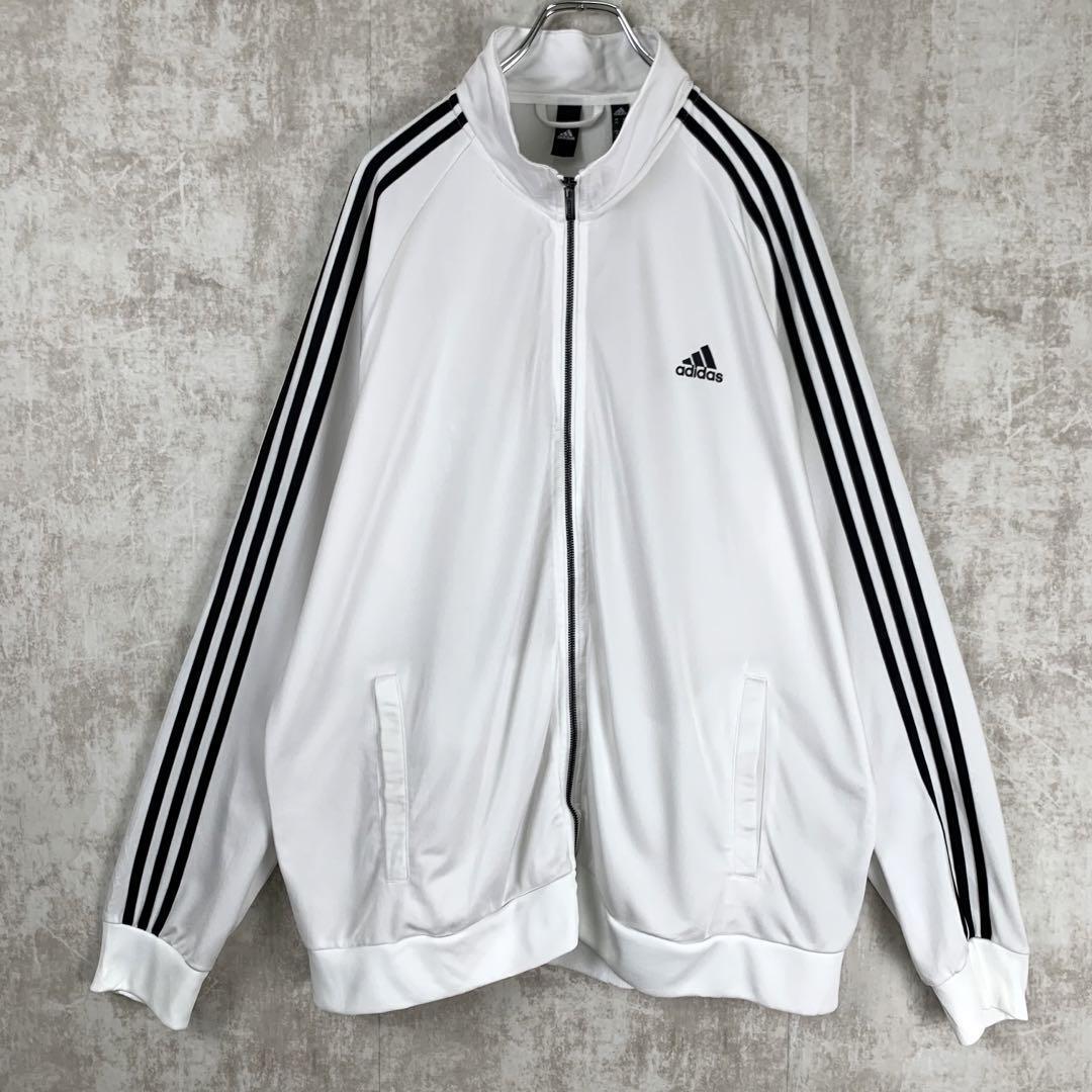 90s adidas 袖ライン ボーダー ナイロンジャケット 白 2XL