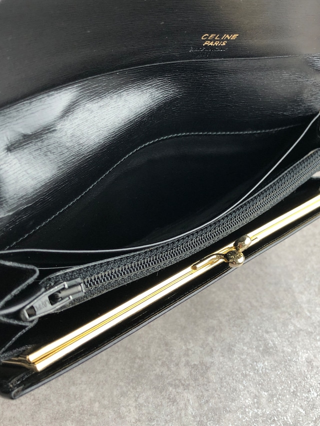 CELINE セリーヌ 財布 ブラック ロゴプレート レザー 長財布 vintage ヴィンテージ オールド auabvs