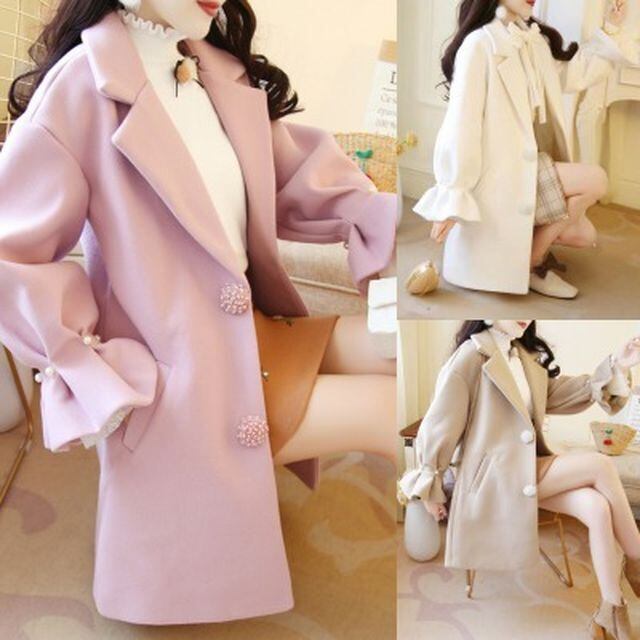 【予約販売】チェスターコート アウター キャンディスリーブ パール デザインボタン トレンド ガーリー 大人かわいい 甘め フェミニン お出かけ デート