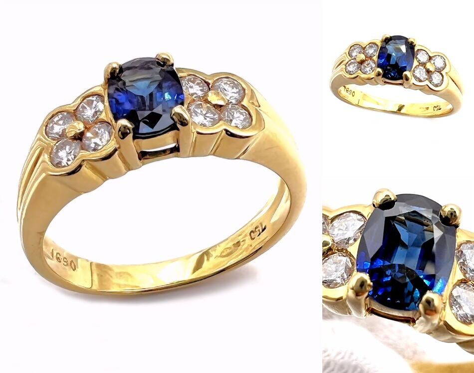 YANES ヤーネス ダイヤモンド マーキス サファイア リング 9P 指輪 13号 純正 スペイン ダイヤ