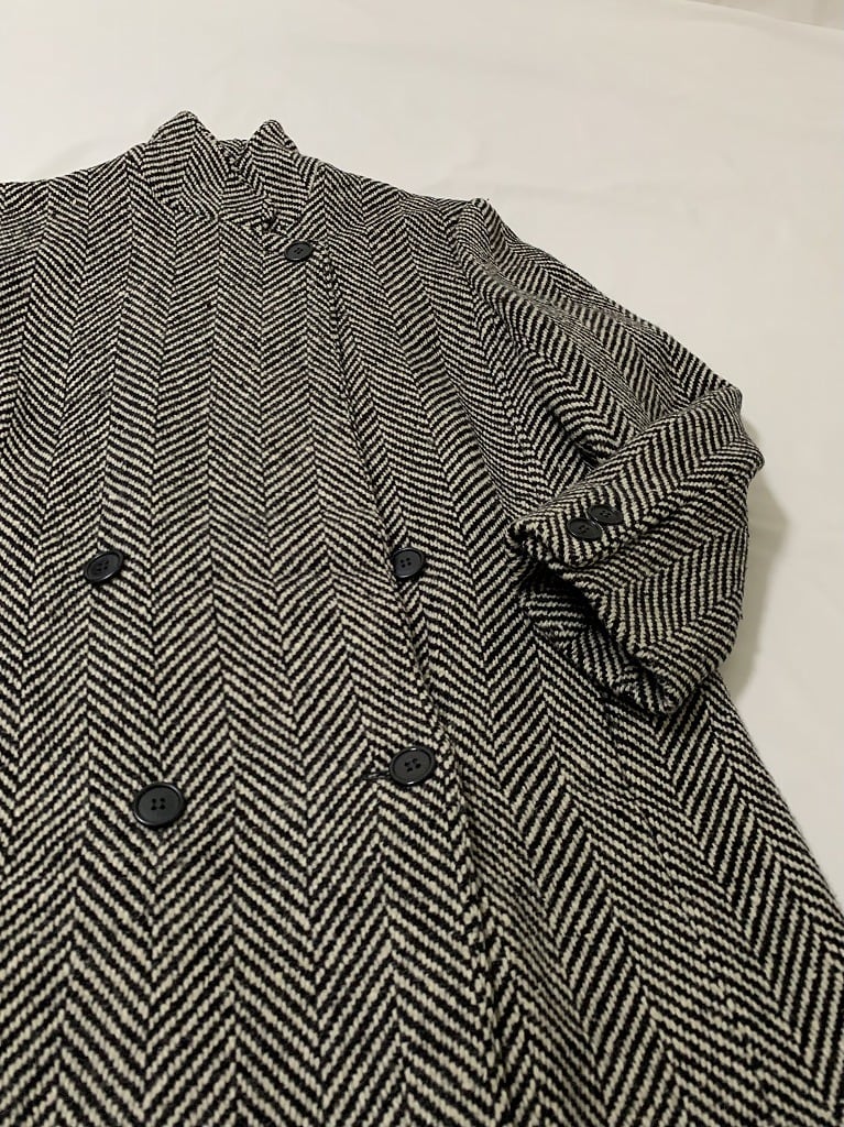 1970~80's Herringbone Pattern Tweed Double Breasted Coat