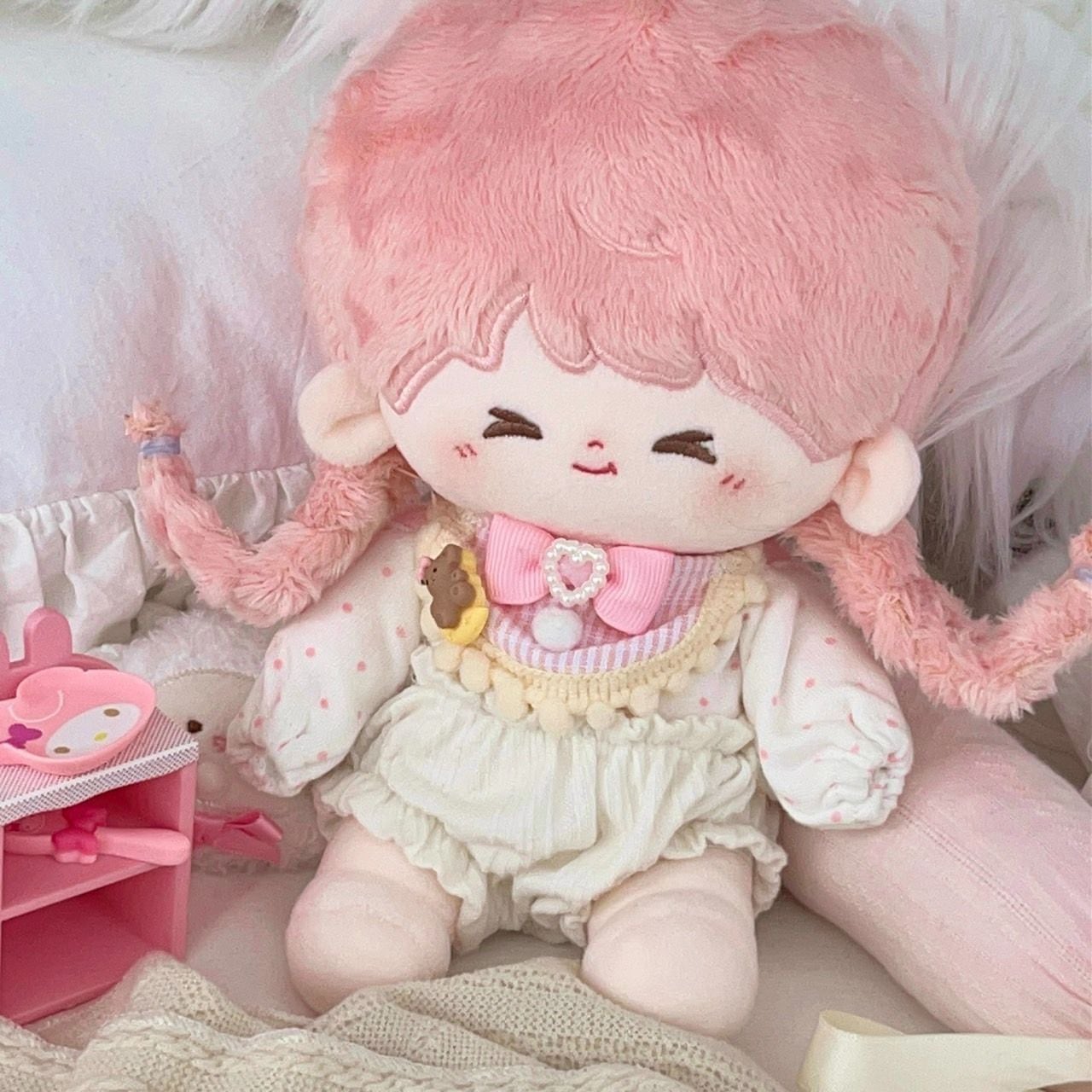 10cm.15cm.20cm】 ぬい服 かわいい ブルー チェック柄のスタイ 青色