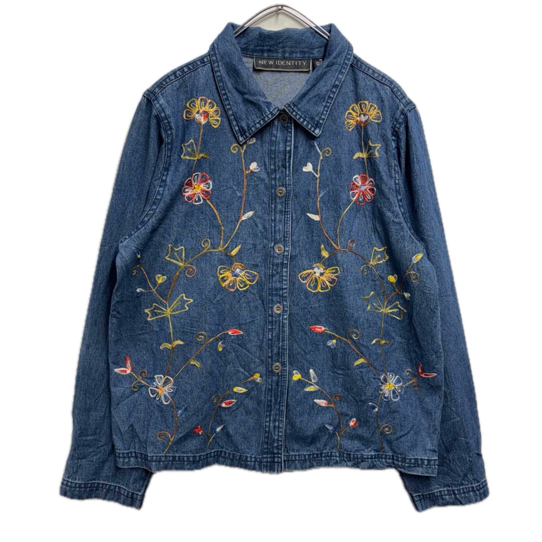 90s 刺繍デザイン デニムシャツ 花柄 レディースM ヴィンテージ