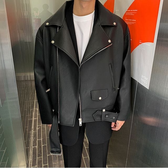 【予約販売】ライダースジャケット アウター レザージャケット ショート丈 メンズ ブラック 防寒 お洒落 カジュアル ベーシック 秋冬 大きいサイズ M/L/XL/2XL