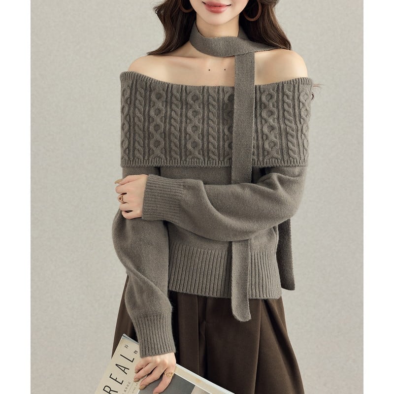 wrap tie off-shoulder knit m1259