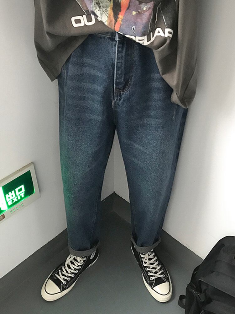 全2色 デニム パンツ ストレート カジュアル 無地 おしゃれ