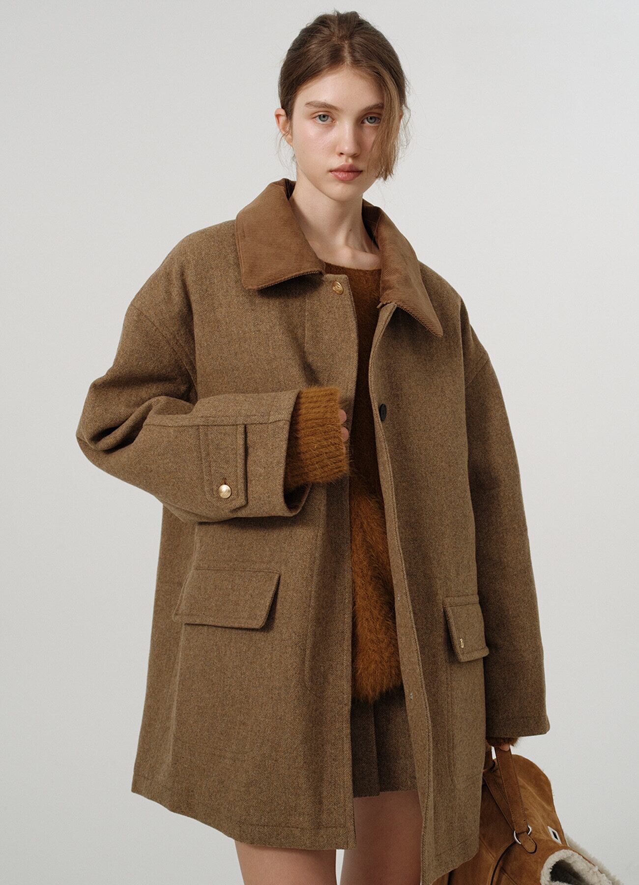 1月初旬発送 [The Barnnet] Camel Corduroy Collar Herringbone Short