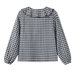 gingham check frill blouse　J00515