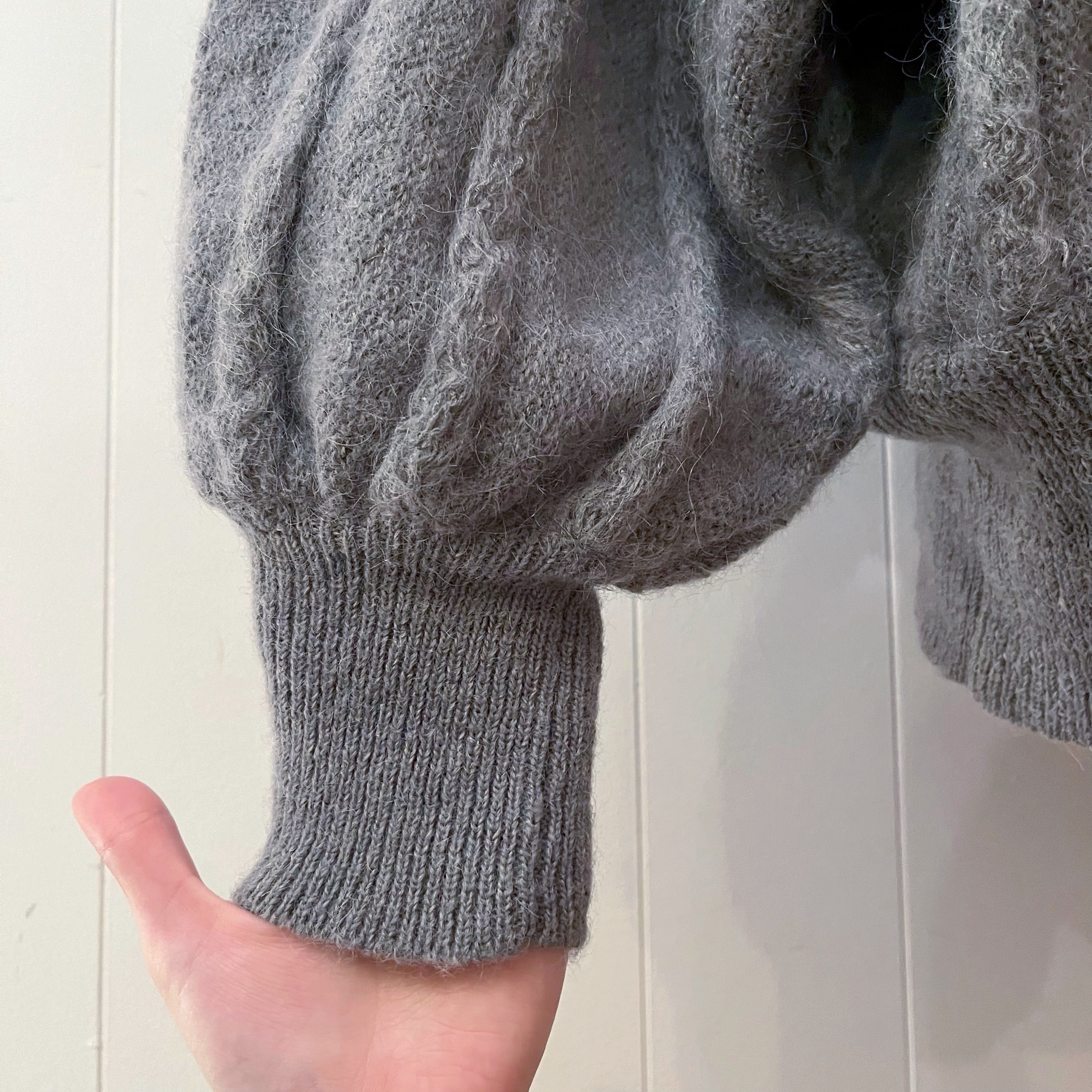 gray line mohair knit cardigan