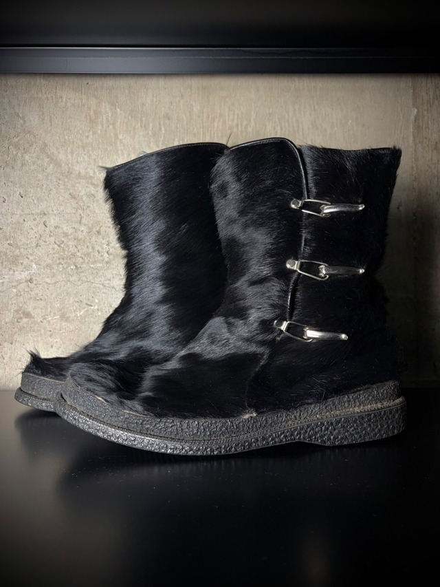 【Caka】70's "Sapporo Winter Olympics" Buckle Design Vintage Black Goat Fur After Ski Boots