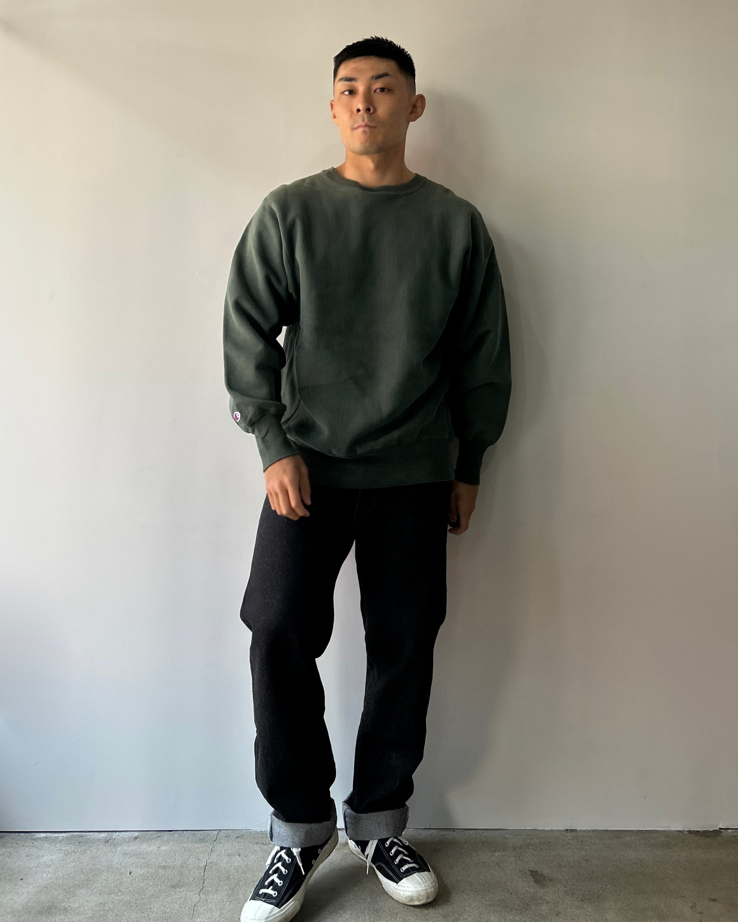 目無し 90s L 緑 リバースウィーブ チャンピオン スウェット グリーン 