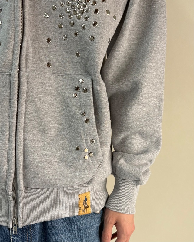 【Hannah Creak】Studded Hoodie Double Zip Grey
