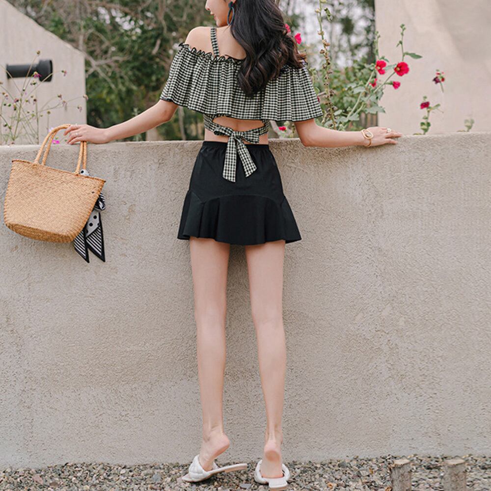 ビキニ 水着 3点セット レディース 夏 韓国 海水浴 プール レジャー おしゃれ 大人 かわいい ギンガムチェック タンキニ 露出控えめ 水着セット ハイウエスト 大人可愛い 大人女子