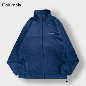 Columbia フリースジャケット アウター ジップアップ フルジップ コロンビア アウトドア ワンポイント L 刺繍ロゴ ネイビー US古着