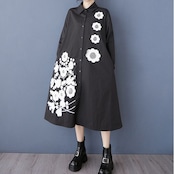 フラワー柄 プリント シャツワンピース 00318