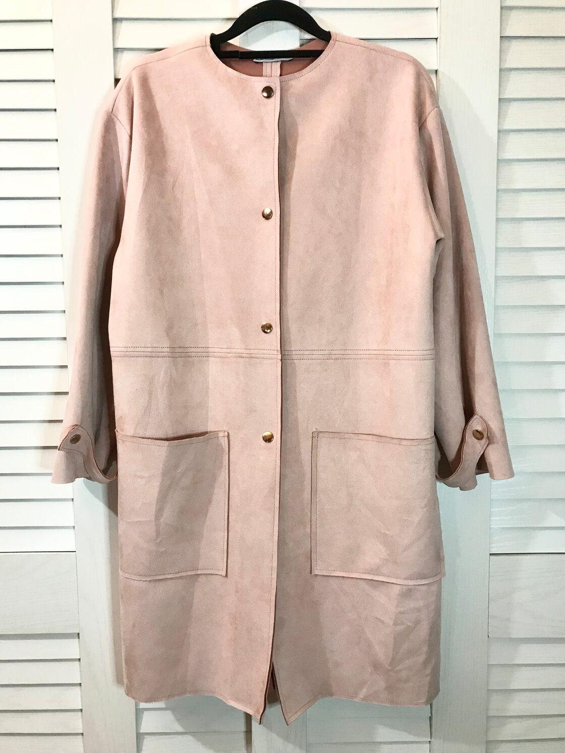 ZARA フェイクスエードノーカラーコート スモーキーピンク | PAY ID