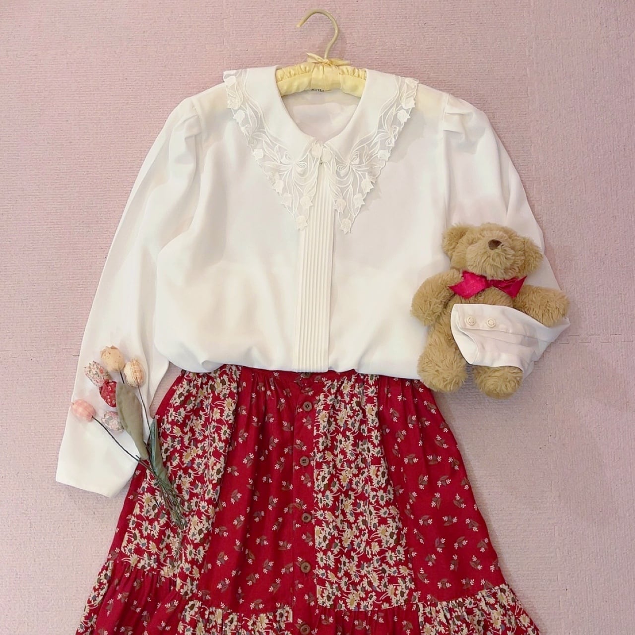 tulip lace collar white blouse