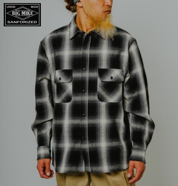 コピー:BIG MIKE ビッグマイク ネルシャツ チェックシャツ シャツ 長袖 Heavy Flannel Shirts BLK×BGE×OFF 102635103 2026年 モデル 新作