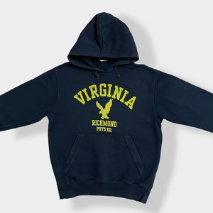 【champion】VIRGINIA アーチロゴ パーカー フーディー スウェット プルオーバー L ビッグシルエット チャンピオン 黒ボディ US古着