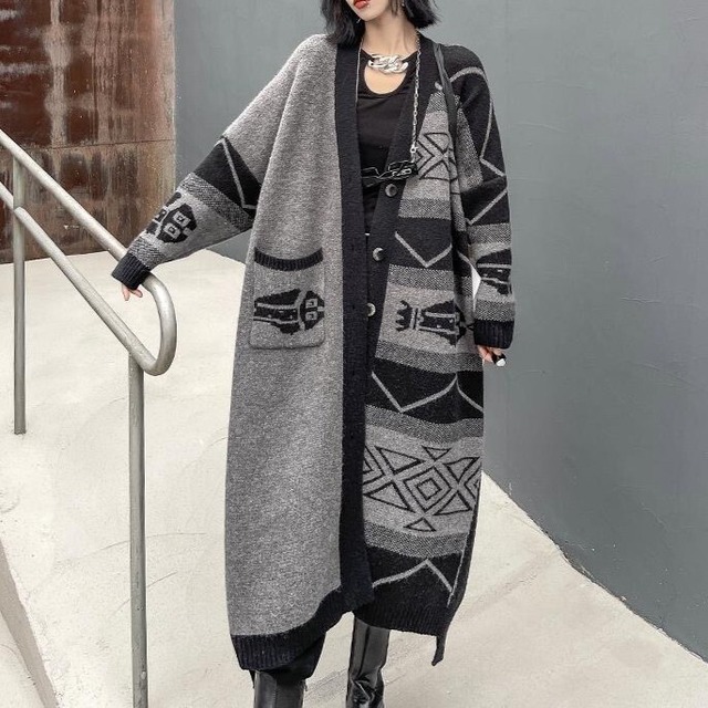 Two Color Knitted Long Coat / ツーカラー ニット ロング コート