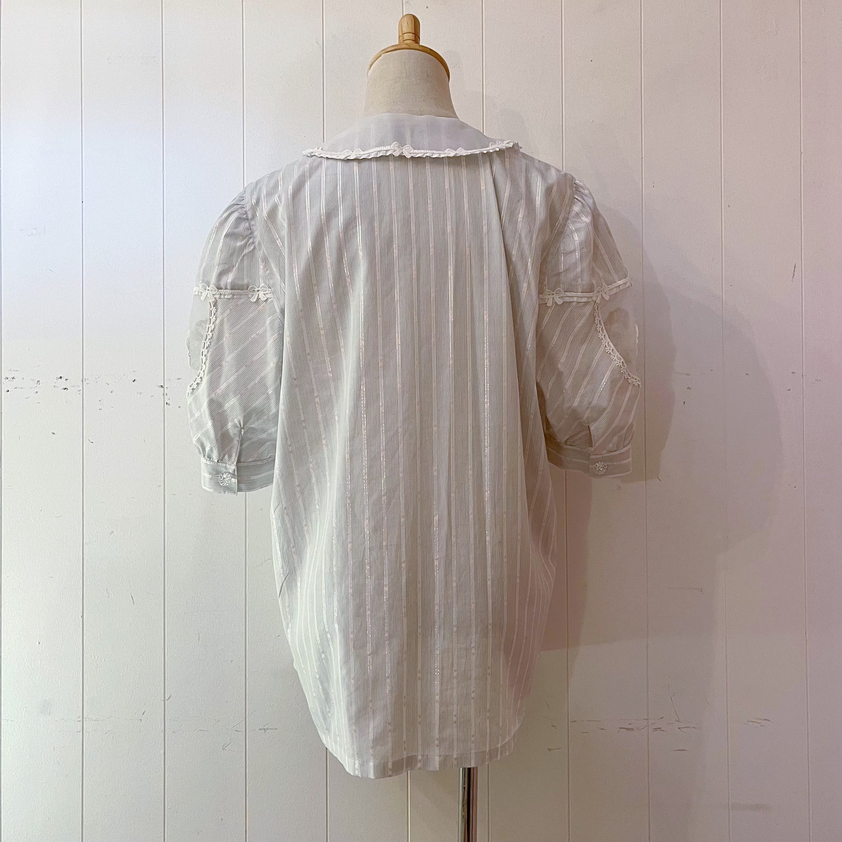 ribbon lace collar stripe blouse