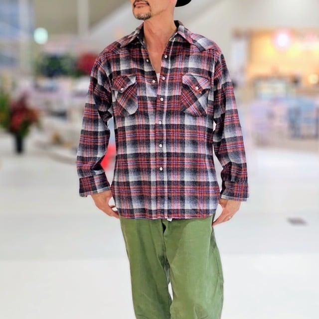 1980s Pendleton Shadow Plaid Wool Shirt High Grade Western Wear