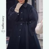 黒花キルティングに影を纏うパフスリーブロングコート《W0225》