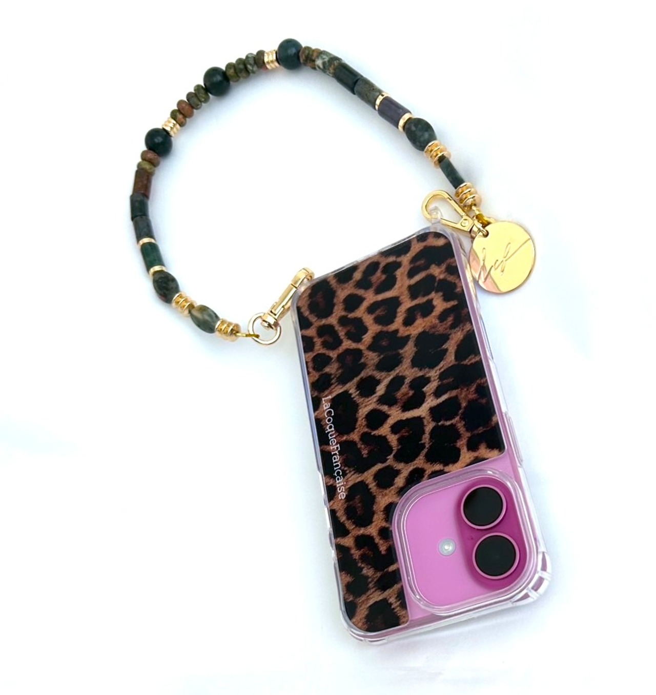 【 JADE PERLES VERTES ジェイドパール  】ラコックフランセーズ スマホストラップ  40cm  la coque francaise 携帯チェーン スマホ ストラップ 首飾り スマホショルダー 携帯ストラップ 携帯ホルダー ネックレス  全機種対応  おしゃれ  かわいい フランス直輸入