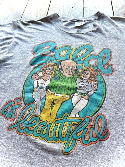 80s  Bald is Beautiful INK Print T-Shirt 〈Made in U.S.A 〉 / Size LARGE