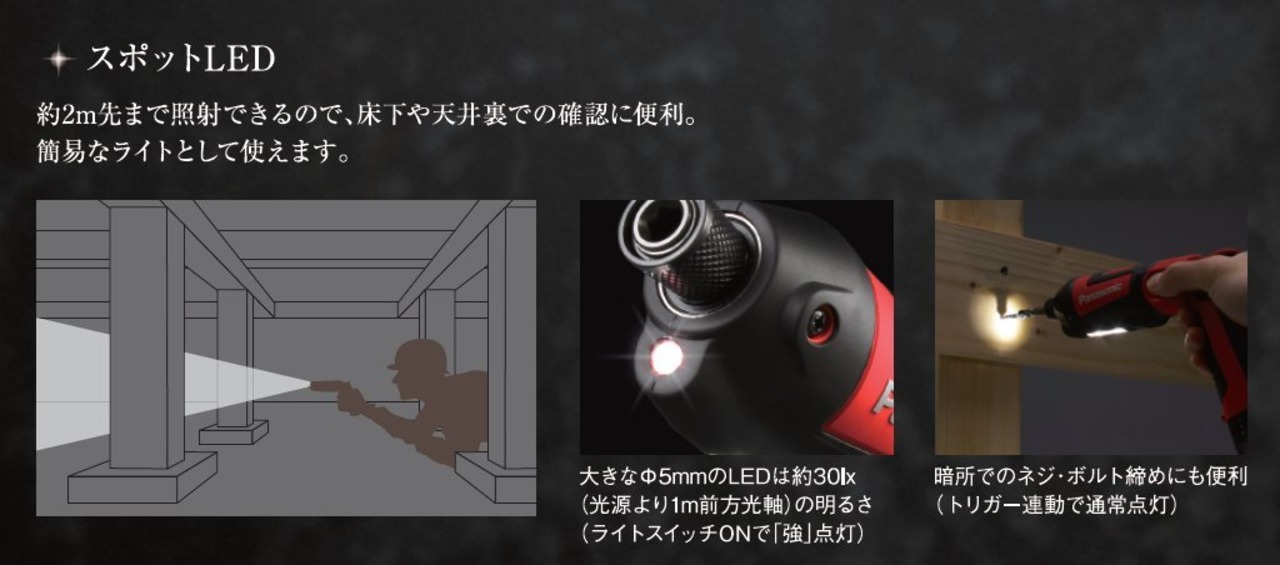 パナソニック(Panasonic) 充電スティックインパクトドライバー 7.2V 本体のみ (電池パック/充電器/ケース別売)トルク25N・m ワイド・スポットLED搭載 EZ7521X-R レッド