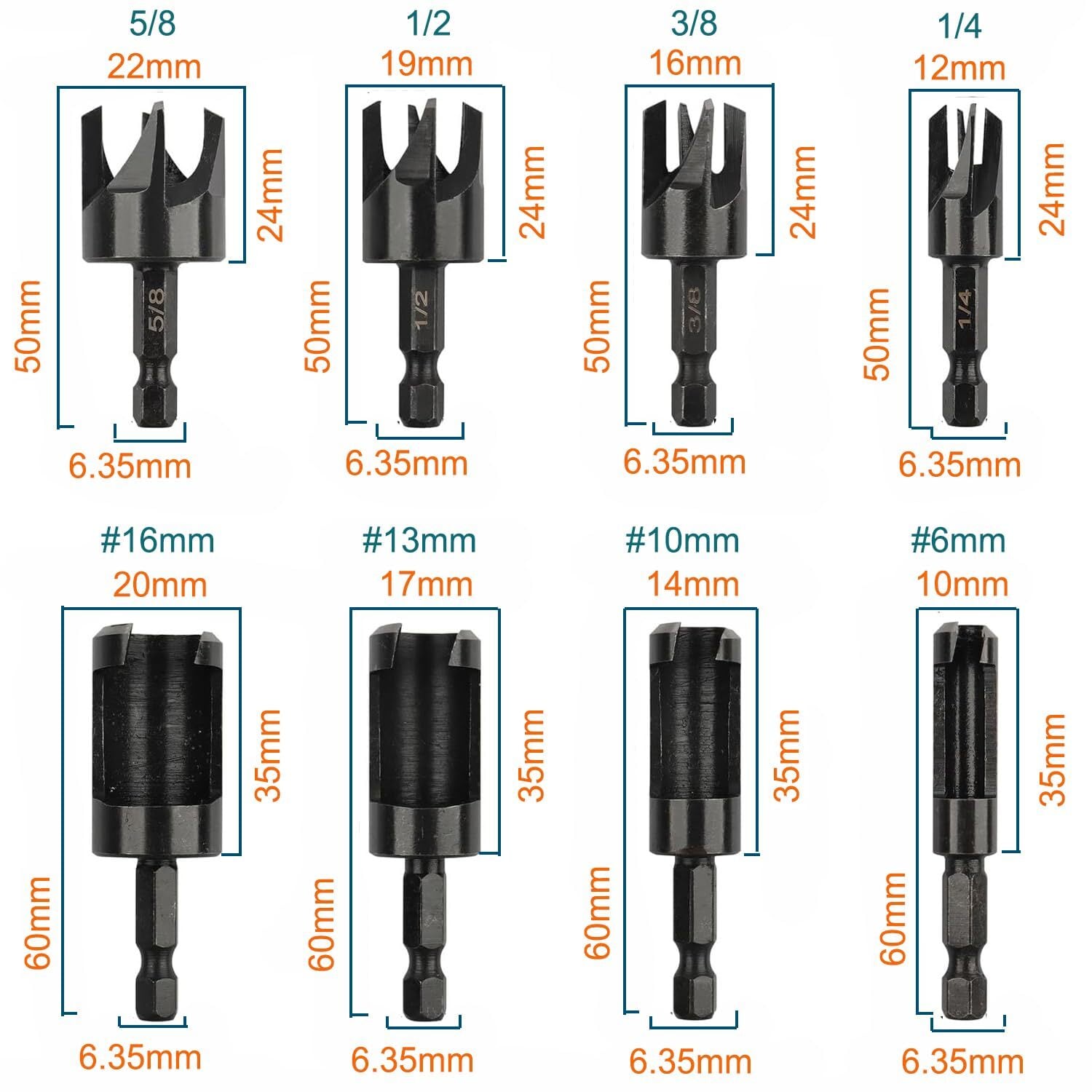 木ダボドリル 6mm 10mm 13mm 16mm 木工ドリル ダボ錐 6.35mm 六角軸
