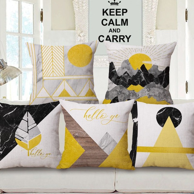 幾何学山のクッションカバー黄色愛ハートパイナップル枕カバーリネン枕ケース寝室ソファ装飾