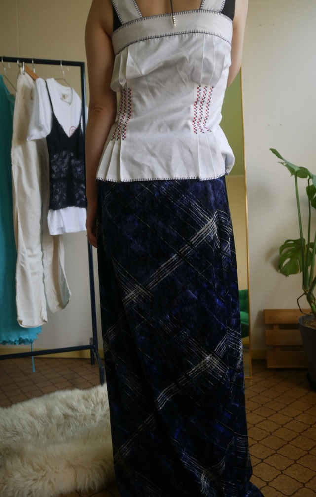 90s-00s VINTAGE Check Velour Maxi Skirt