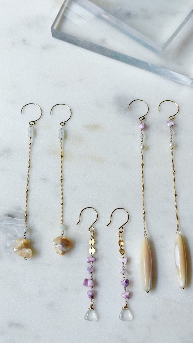 パープルシェルロングピアス