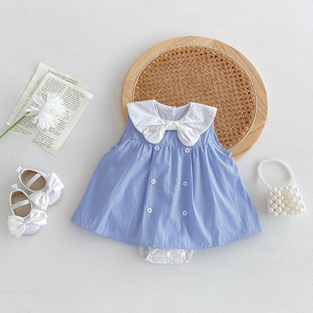 【BABY】ブルーストライプロンパース