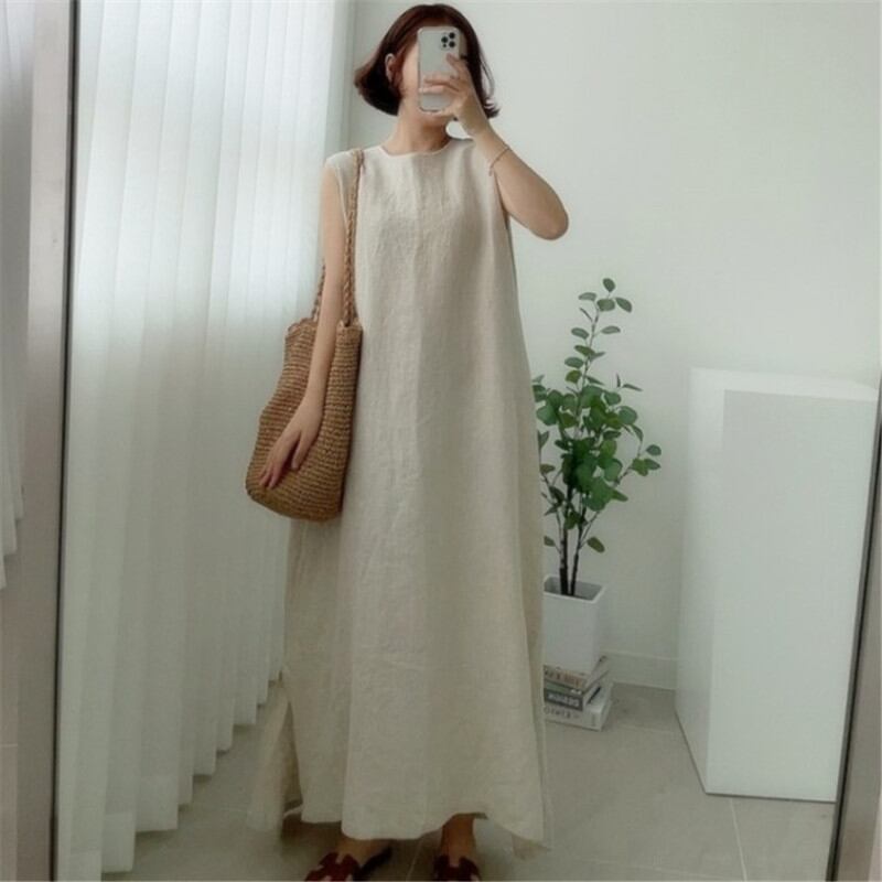 ワンピース レディース ロング丈ワンピース ノースリーブ 韓国風 着痩せ