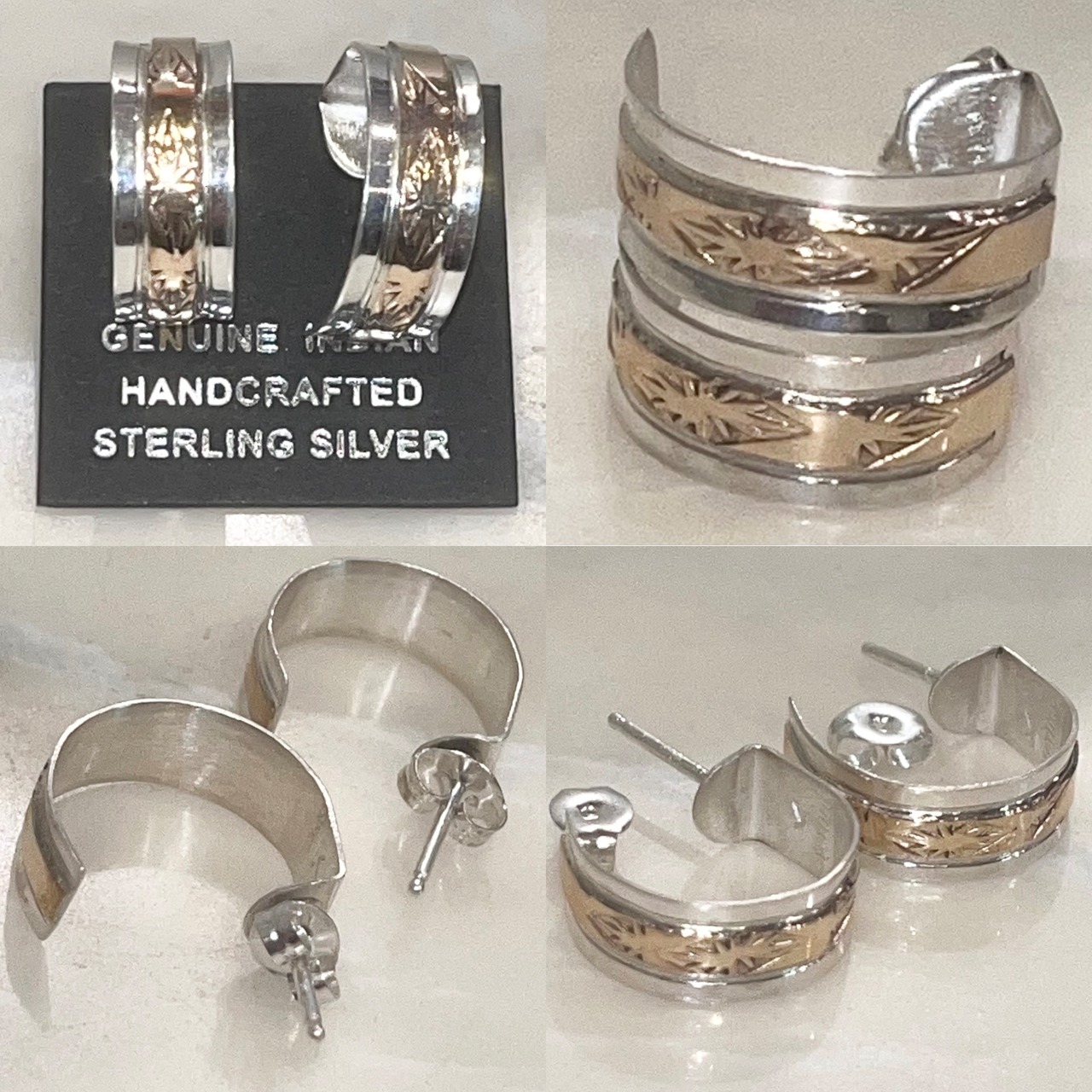 Navajo stamped bicolor silver earrings