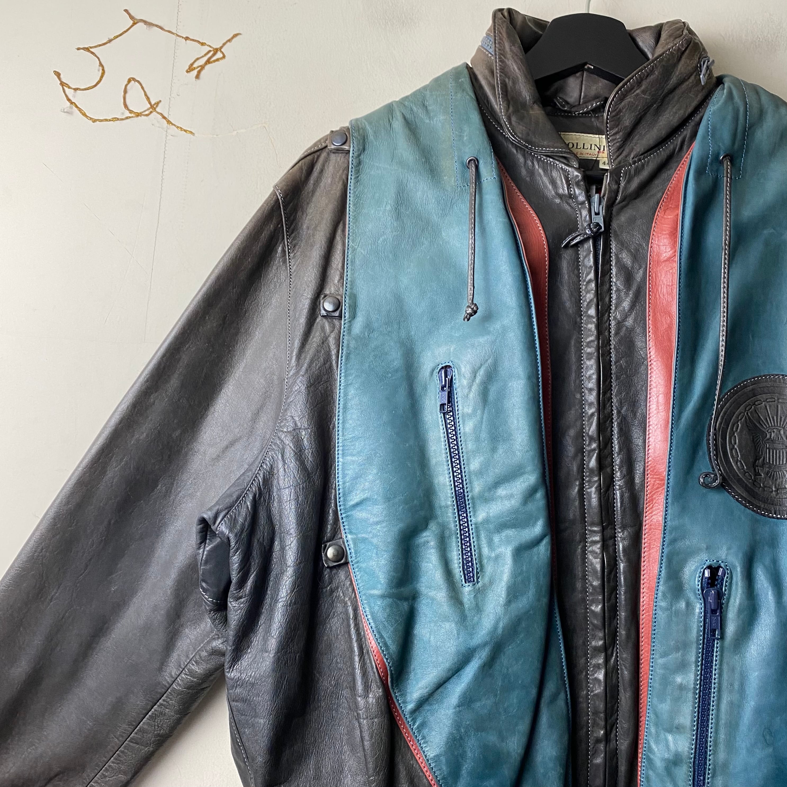 vintage switching design leather jacket