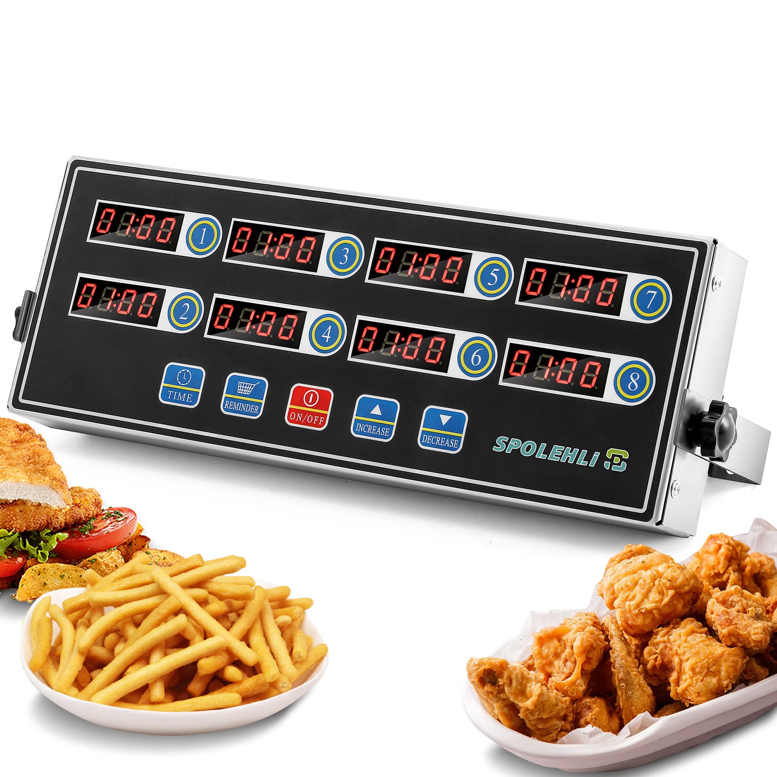 Spolehli キッチンタイマー 業務用調理タイマー 8チャンネル リマインダー レストランタイマー バーガーベーカリー ステンレス製 大音量アラーム 家庭料理 ホテル レストラン用 日本語取扱説明書付き